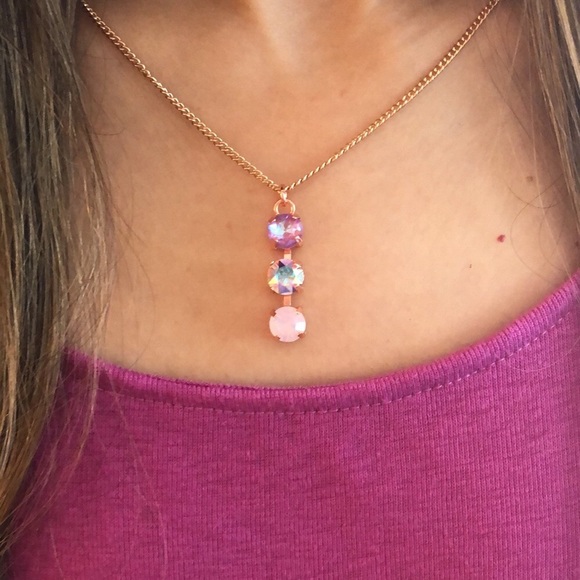 Aurora Borealis, Pink Opal + Violet Crystal Drop Necklace - Picture 9 of 16